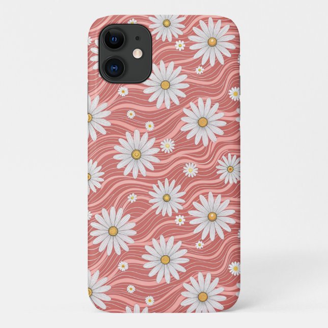 Capa Para iPhone 11 Wavy Pink Daisies (Verso)