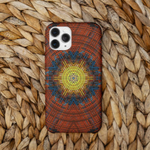 Capa Para iPhone 11 Weave Mandala Orange Yellow e Blue
