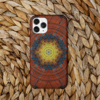 Capa Para iPhone 11 Weave Mandala Orange Yellow e Blue