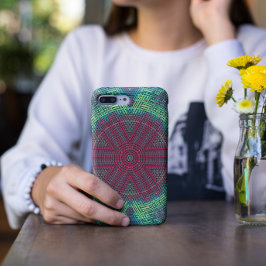 Capa Para iPhone 11 Weave Mandala Verde Azul e Vermelho