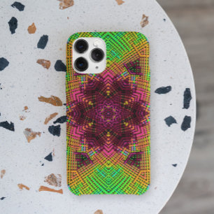 Capa Para iPhone 11 Weave Mandala Verde Laranja e Rosa