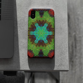 Capa Para iPhone 11 Weave Mandala Verde Vermelho e Azul