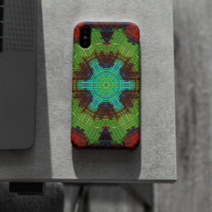 Capa Para iPhone 11 Weave Mandala Verde Vermelho e Azul