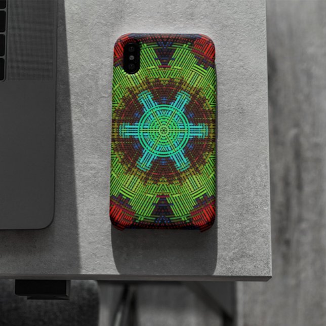 Capa Para iPhone 11 Weave Mandala Verde Vermelho e Azul (Criador carregado)