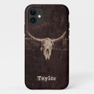 Capa Para iPhone 11 Western Bull Skull Country Brown Beige Antigo Russ