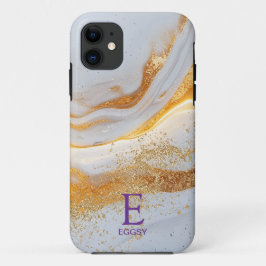 Capa Para iPhone 11 White marble chic gold glitter monogram