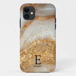 Capa Para iPhone 11 White marble chic gold glitter monogram