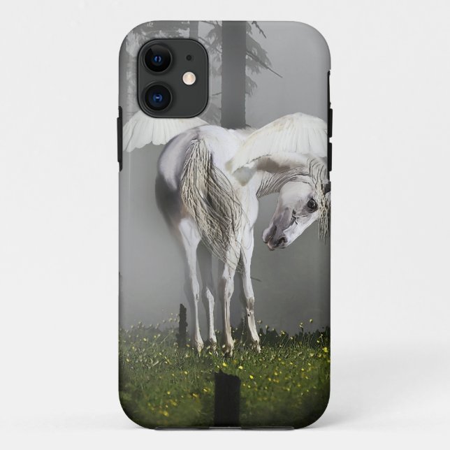 Capa Para iPhone 11 White Pegasus e Misty Forest Fantasy Art (Verso)