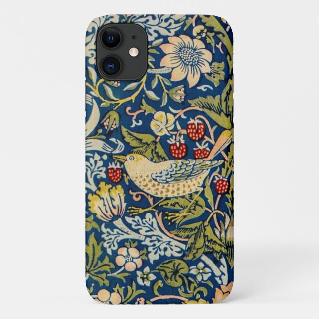 Capa Para iPhone 11 William Morris Strawberry pássaro (Verso)