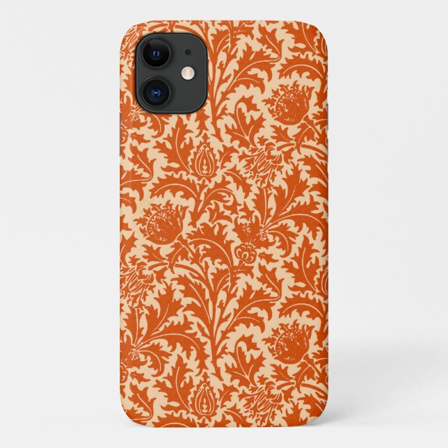 Capa Para iPhone 11 William Morris Thistle Damask, Mandarin Orange (Verso)