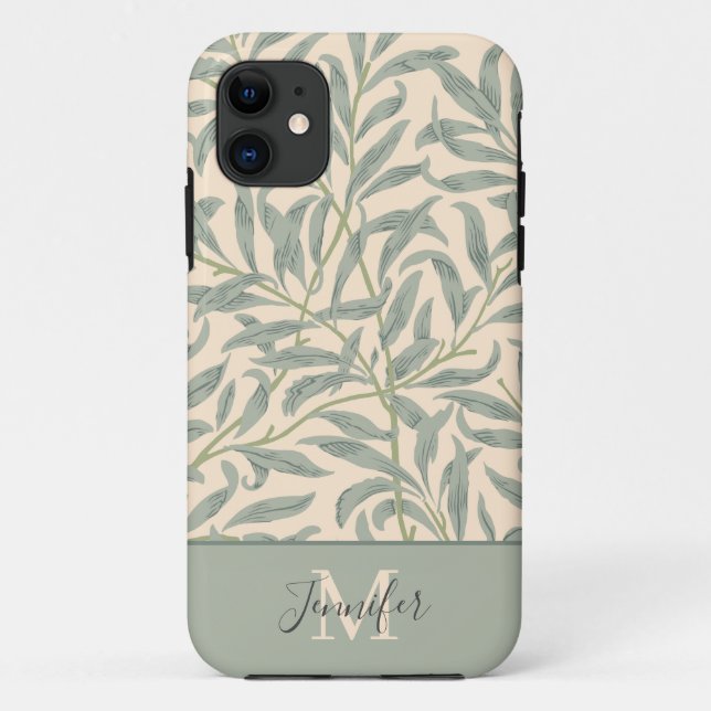 Capa Para iPhone 11 William Morris Willow Bough Patterno com Monograma (Verso)