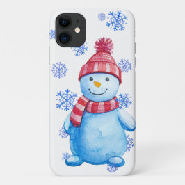 Capa Para iPhone 11 Winter Snowman e Snowflakes