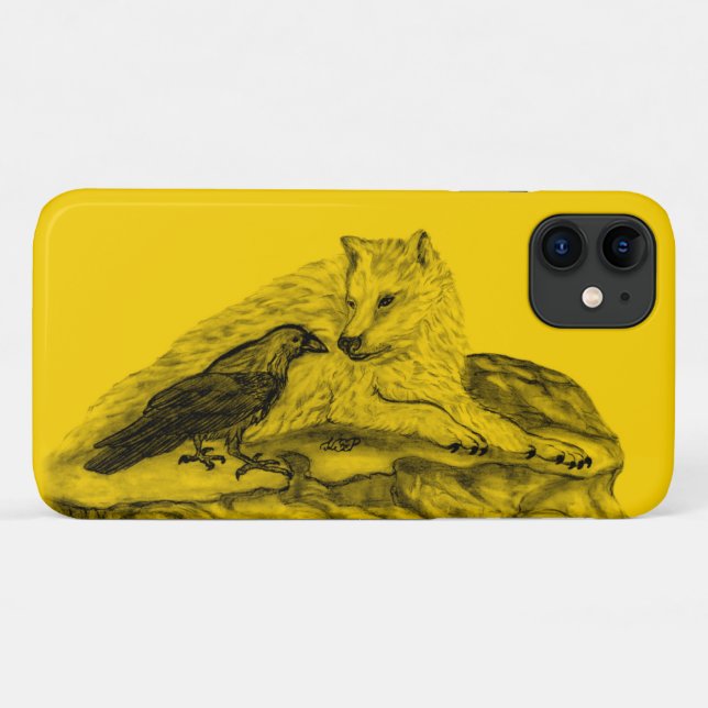Capa Para iPhone 11 Wolf e Raven design preto e amarelo (Verso (horizontal))
