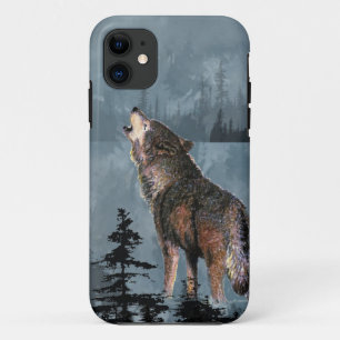 Capa Para iPhone 11 Wolf Howling, Solitário de aquarela, através do la
