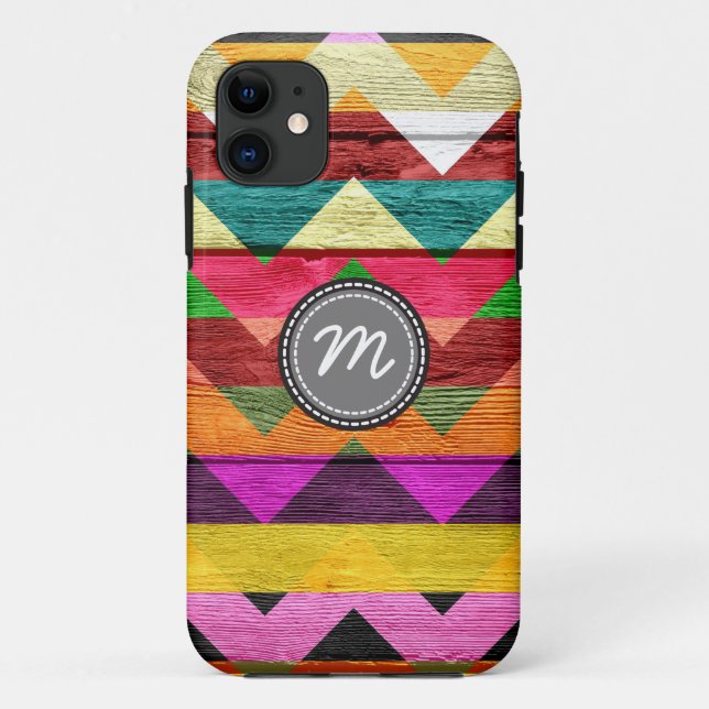 Capa Para iPhone 11 Wood aztec chevron zig zag padrão #3 (Verso)