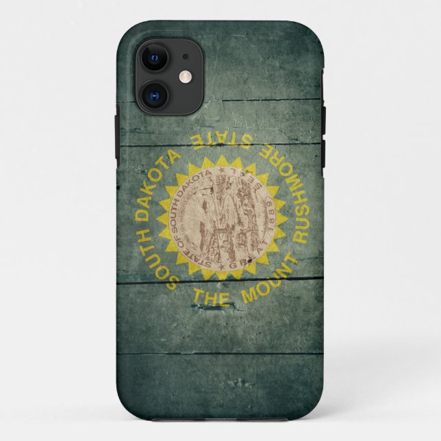 Capa Para iPhone 11 Wood South Dakota Flag (Verso)
