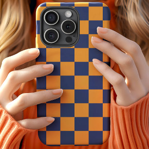 Capa Para iPhone 11 Xadrez Azul Marinho e Laranja