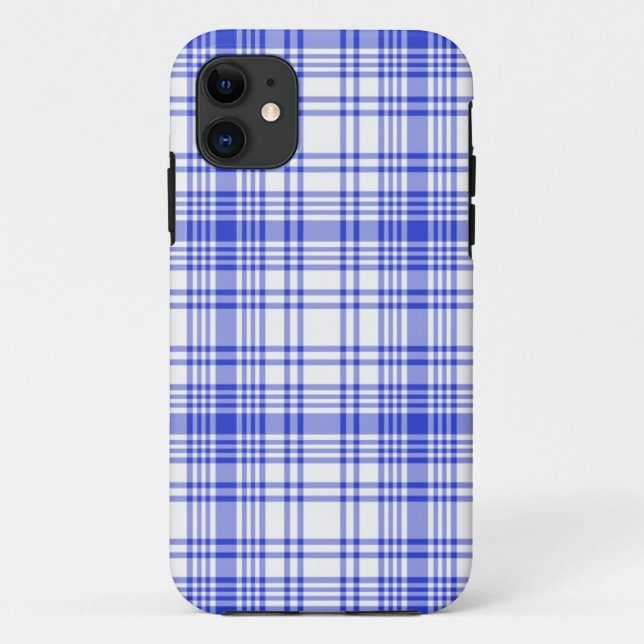 Capa Para iPhone 11 Xadrez branca azul 2 (Verso)