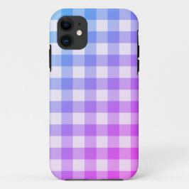 Capa Para iPhone 11 Xadrez Branca de Ombré Rosa e Roxo Gingham Bonito