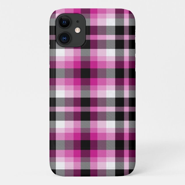 Capa Para iPhone 11 Xadrez branca preta rosa (Verso)