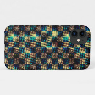 Capa Para iPhone 11 Xadrez com efeito sujo e arranhado, amarelo azul