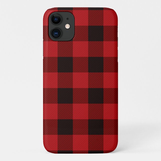 Capa Para iPhone 11 xadrez de búfalo preto vermelho de férias do inver (Verso)
