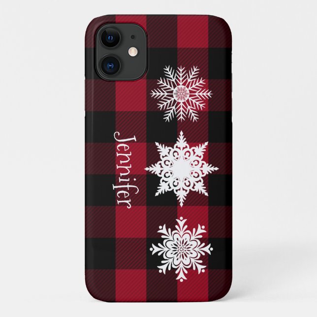 Capa Para iPhone 11 Xadrez de Búfalo Vermelho, Negro, Flocos de Neve (Verso)