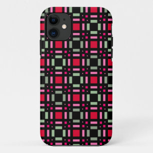 Capa Para iPhone 11 Xadrez geométrica - faixas vermelhas vermelhas