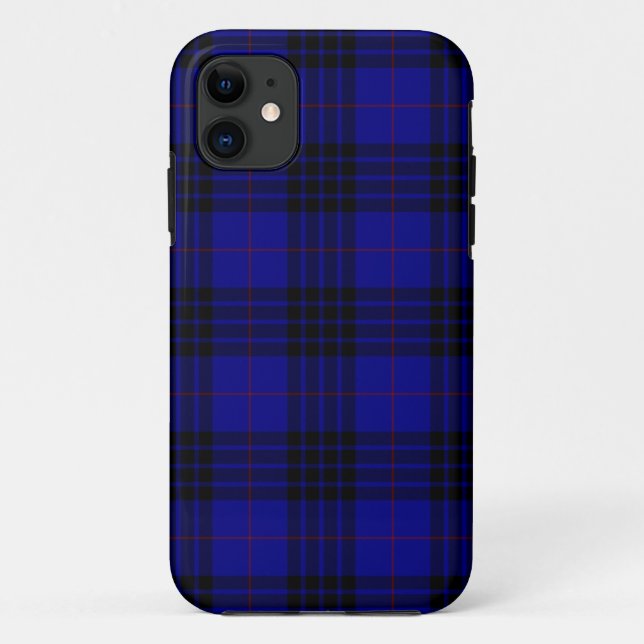 Capa Para iPhone 11 Xadrez preto azul tartan MacKay (Verso)