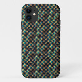 Capa Para iPhone 11 Xadrez sujo e efeito arranhado, azul e amarelo