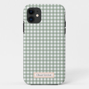 Capa Para iPhone 11 Xadrez Verde Sage Cute Personalizada