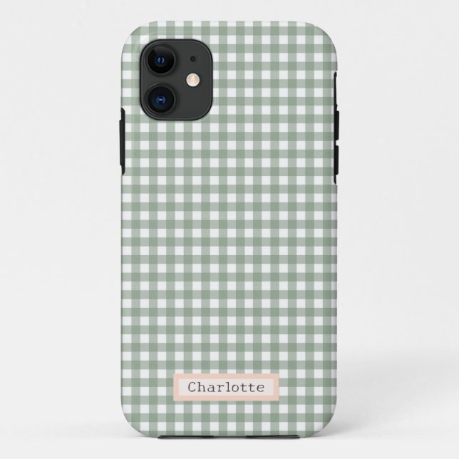 Capa Para iPhone 11 Xadrez Verde Sage Cute Personalizada (Verso)