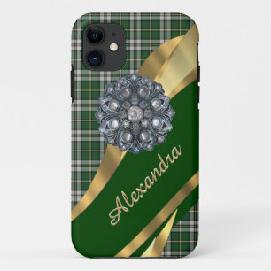 Capa Para iPhone 11 Xadrez verde-tartã elegante personalizada