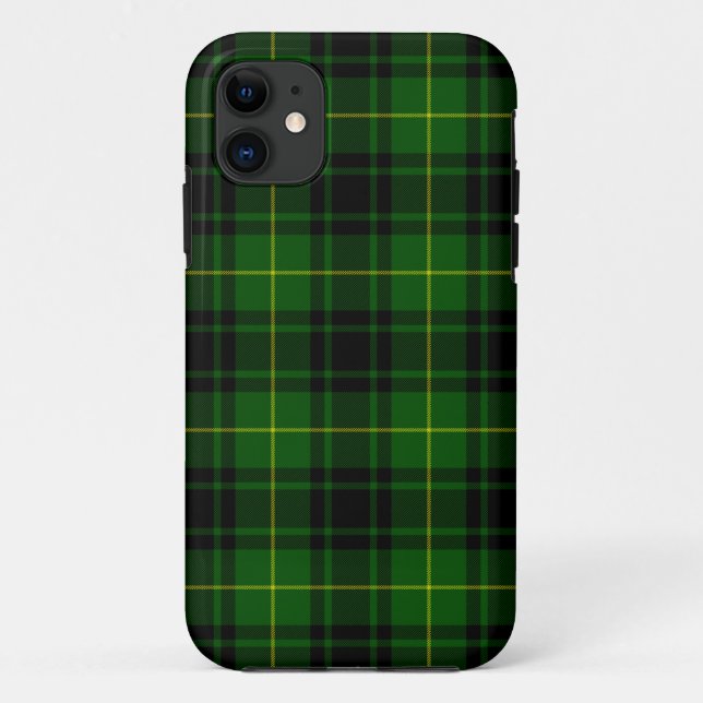 Capa Para iPhone 11 xadrez verde tartan MacArthur (Verso)