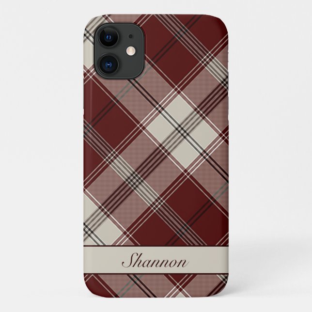 Capa Para iPhone 11 Xadrez Vermelho e Tom Personalizável (Verso)