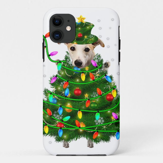 Capa Para iPhone 11 Xmas Whippet Christmas Tree |Christmas Lights Xmas (Verso)
