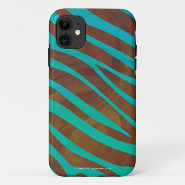 Capa Para iPhone 11 Zebra Brown e Teal Impressão (Verso)
