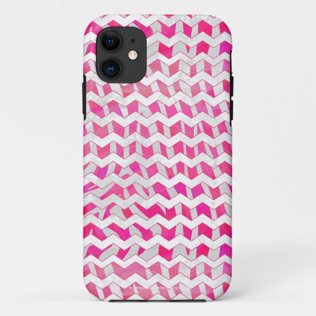 Capa Para iPhone 11 Zebra Chevron Branca, Rosa-Quente (Verso)