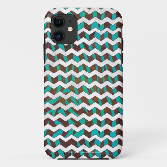 Capa Para iPhone 11 Zebra Chevron Brown e Teal Impressão (Verso)
