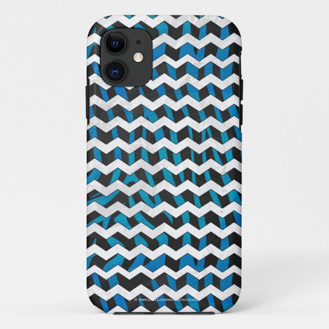Capa Para iPhone 11 Zebra Chevron Preto e Azul (Verso)