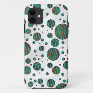 Capa Para iPhone 11 Zebra da Bolinhas Castanho e Teal