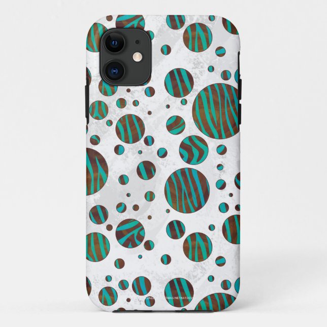 Capa Para iPhone 11 Zebra da Bolinhas Castanho e Teal (Verso)