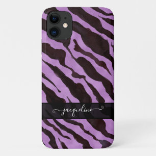 Capa Para iPhone 11 Zebra - Padrão de Pele Roxo Preto Moderno Nome