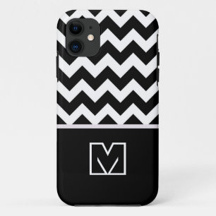 Capa Para iPhone 11 Ziguezague preto e branco de Chevron. Monograma