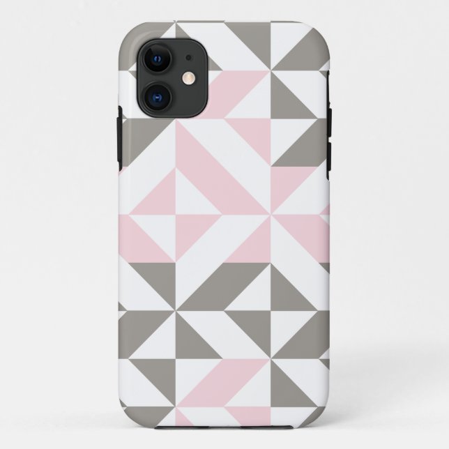 Capa Para iPhone 11 ZigZag geométrico, rosa e prata (Verso)