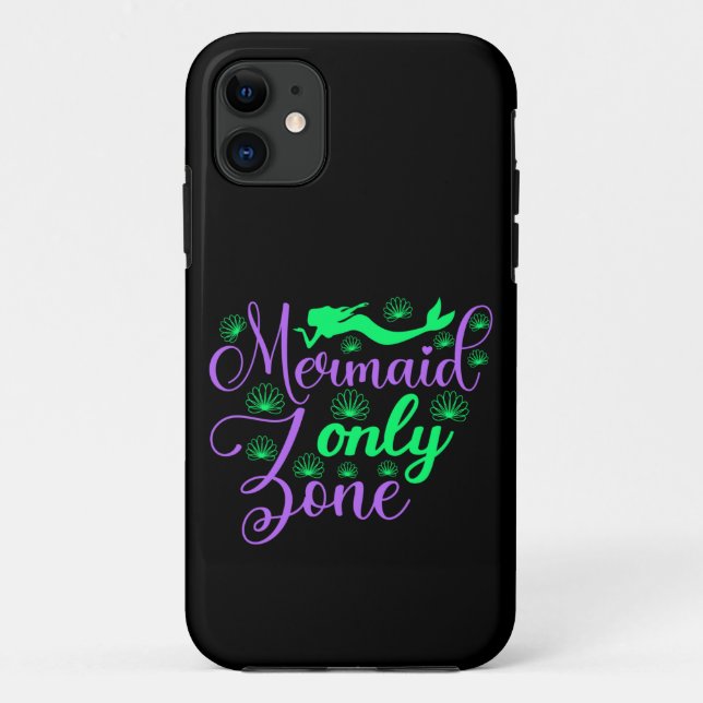 Capa Para iPhone 11 Zona Somente Sereia em Neon Verde e Roxo (Verso)