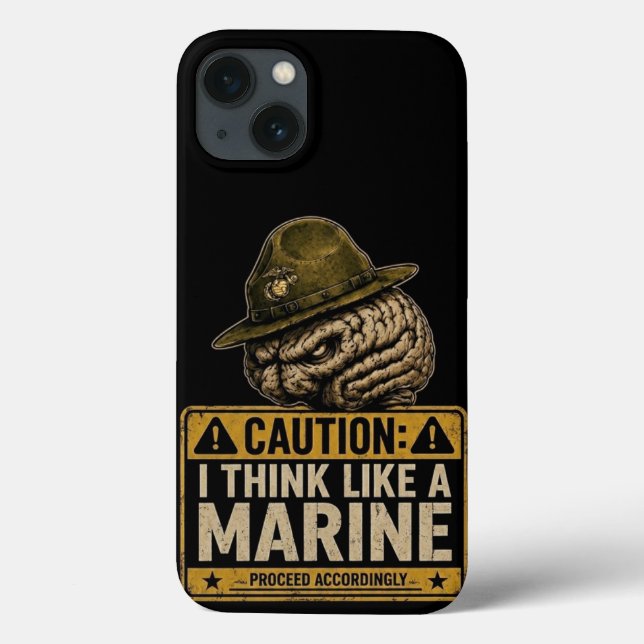 Capa para iPhone 13 Caution Marine Mindset Brain (Verso)