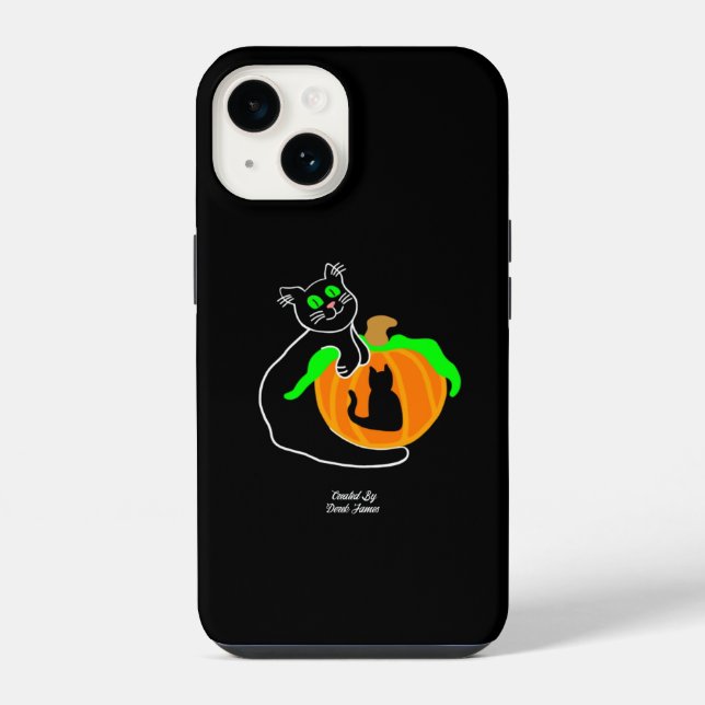 Capa para iPhone 14 Black Cat Pumpkin Apple (Verso)