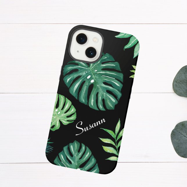 Capa para iPhone 14 com Padrão de Folha Tropical P (Criador carregado)