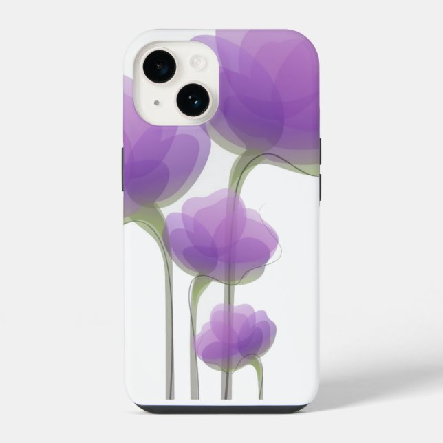 Capa para iPhone 14 - Flores Roxas (Verso)
